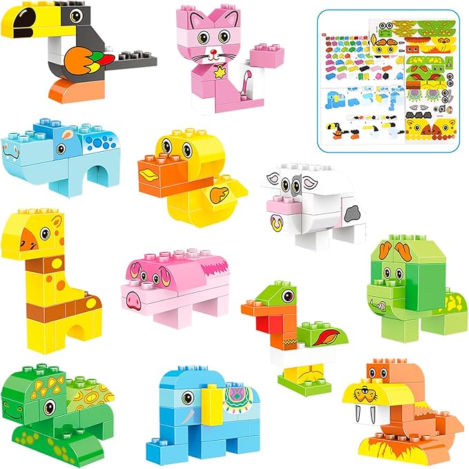 Animals Building Blocks Set, 122 Pieces Animal Building Toy Kit with Storage Box for Kids Ages 3 4 5 6 Years, Creative STEM Educational Preschool Toys for Toddlers Boys Girls Christmas Birthday Gift-CubbioJoy