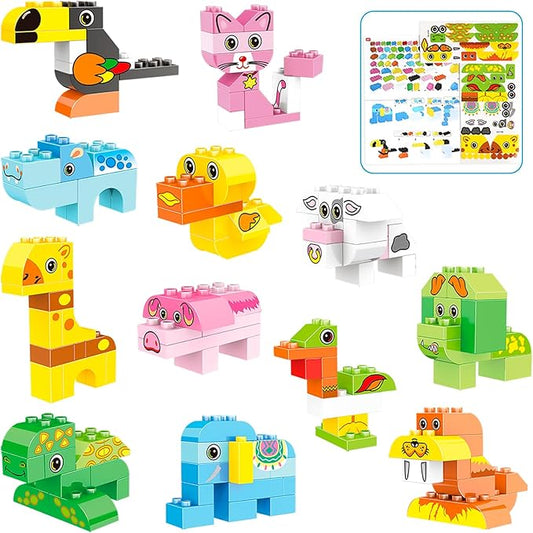 Animals Building Blocks Set, 122 Pieces Animal Building Toy Kit with Storage Box for Kids Ages 3 4 5 6 Years, Creative STEM Educational Preschool Toys for Toddlers Boys Girls Christmas Birthday Gift-CubbioJoy