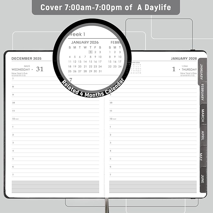 2025-2026 Appointment Book & Planner - Jul 2025 - Jun 2026, Daily Hourly Planner, 5.75" X 8.25", 60-Minute Interval, Faux Soft Leather Cover, Premium Paper, Academic Calendar, Pen Holder, Inner Pocket-CubbioJoy