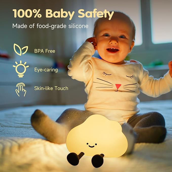Cloud Night Light for Kids, Adorable Touch Night Lamp Silicone Dimmable LED Nightlight for Nursery Rechargeable Bedside Night Lights for Bedrooms Breastfeeding-CubbioJoy