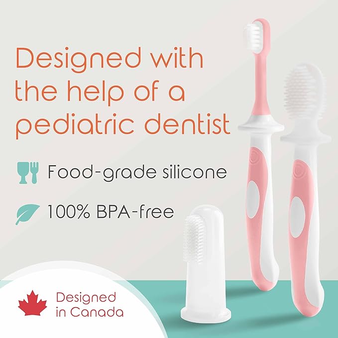 Cherish Baby Care Baby Toothbrush & Toddler Toothbrush Set (0-2 Years) - BPA-Free & Safety-Tested, 2023 Award Winner, Food-Grade Silicone (Pink)-CubbioJoy