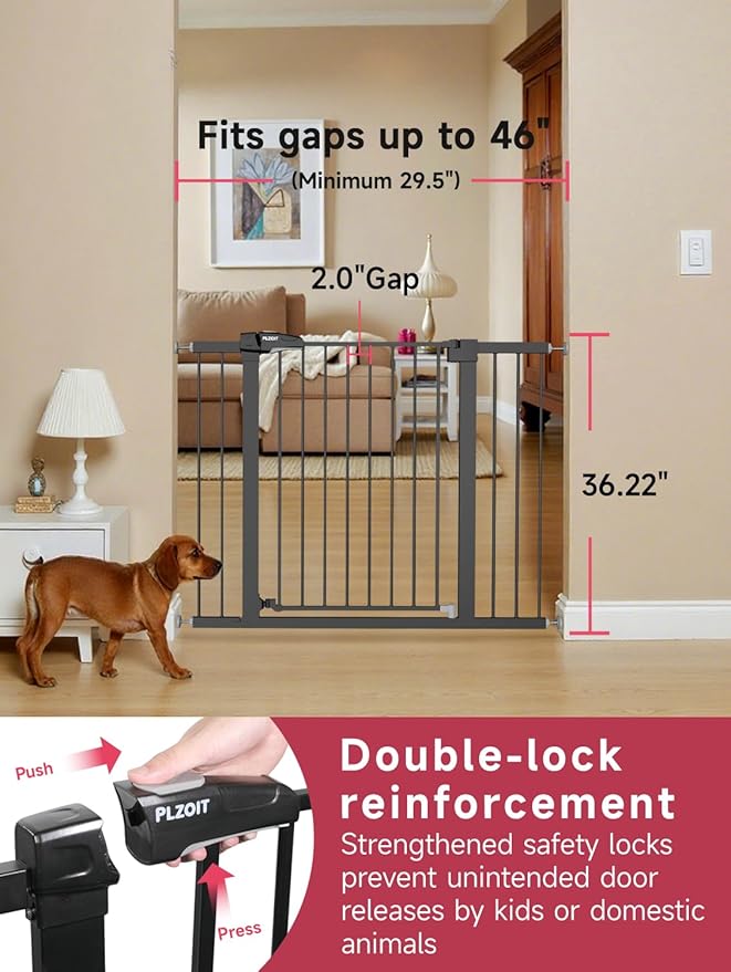 36.2" Extra Tall Baby Gate for Stairs, 29.5-46" Wide Dog Gate for Doorways, Walk Thru Auto Close Metal Child Gate for The House, Stairs and Doorways, Pet Gate Pressure Mounted Dog Gate Indoor (Black)-CubbioJoy