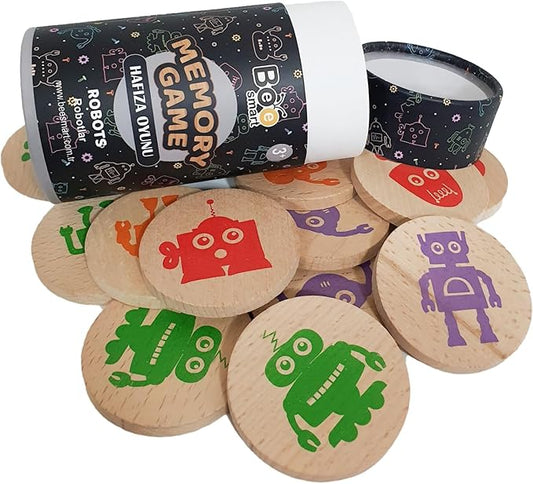 bee smart Wooden Memory Game - Matching Memory Game for Kids 3 and Up, 16Pcs | Educational Toy for Preschool Toddlers Board Games (Robots)-CubbioJoy