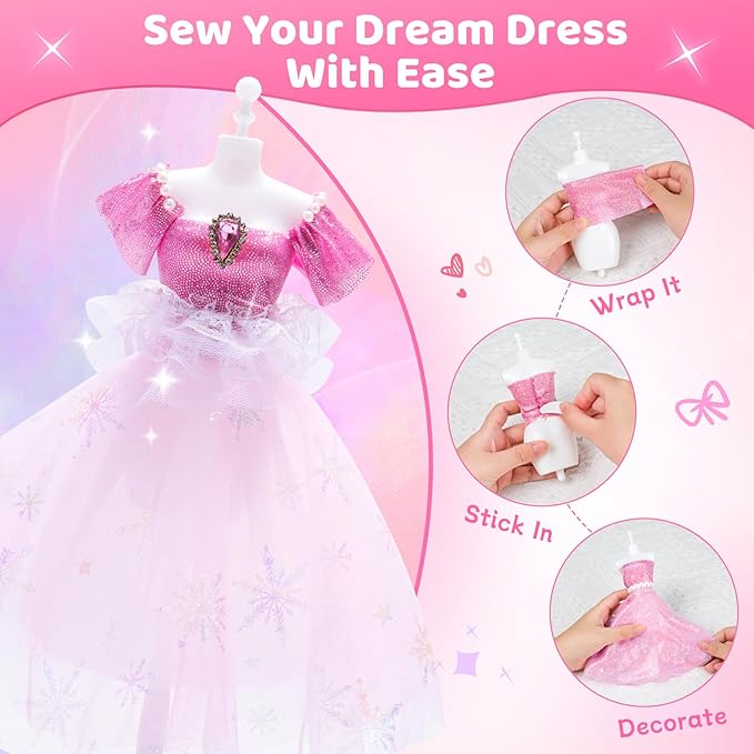 AHCo. Fashion Designer Kit with 5 Mannequins & 2 Extra Poseable Dolls, Sewing & Arts Crafts Kit for Girls Ages 5 6 7 8-12, Creative Birthday Gift for Kids-CubbioJoy