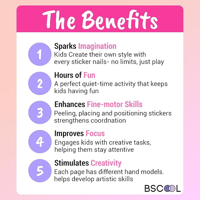 BSCOOL - Drawing, Coloring & Activity Book. Nail Design Book with Stickers and Guides. Fashion Design Sketchbook for Kids 5 and up. Little Designer Creativity Book - Nail Sticker Book. Gift for Girls-CubbioJoy