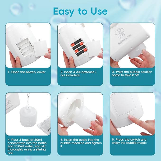 Bubble Machine Automatic Bubble Blower for Kids Batteries Operated Portable Bubble Maker Electric Bubble Machine Adjust Angle by 90° Indoor Outdoor Toy for Birthday Party Wedding (Portable White)-CubbioJoy