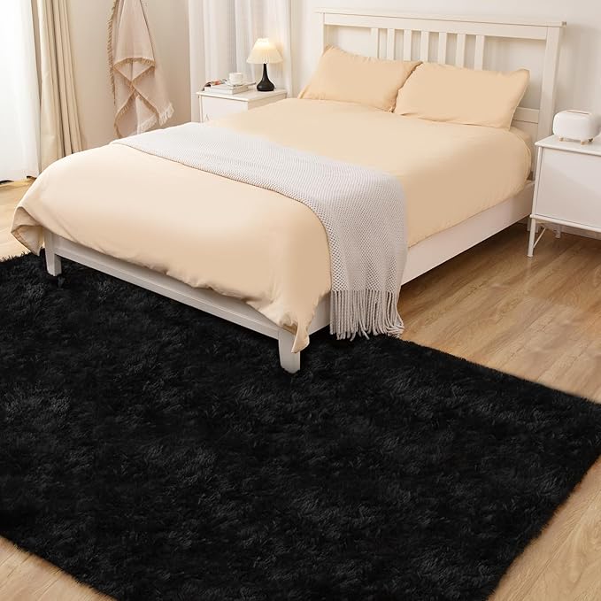 Black Rug, 4x5.8 Area Rugs for Living Room, Soft Plush Area Rugs for Bedroom, Non-Slip Indoor Carpet for Nursery, Study Room, Playroom-CubbioJoy