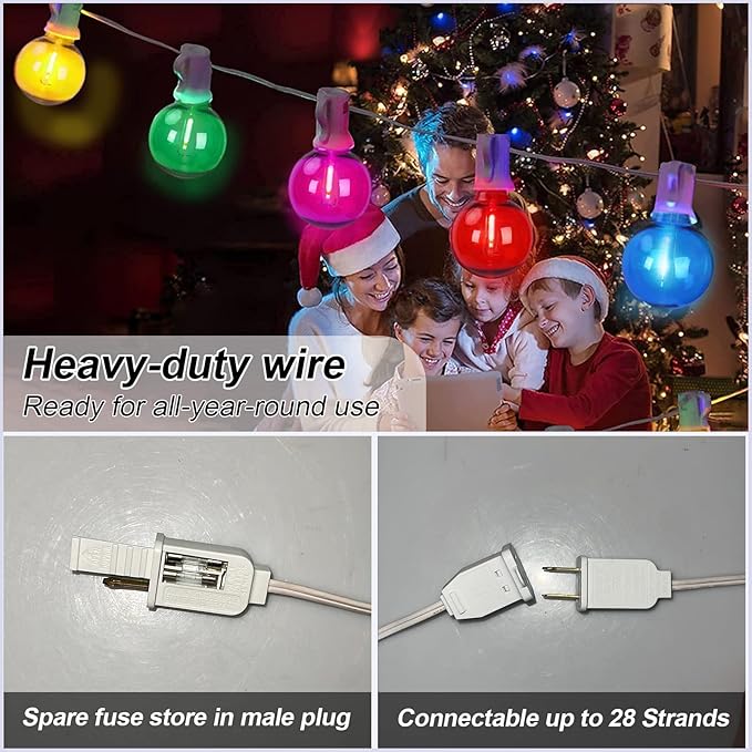 25Ft LED Outdoor String Lights, G40 Outdoor Christmas Decorations Lights Waterproof with 27 LED Globe Multicolor Bulb, Hanging Vintage Christmas Lights for Patio Roofline Backyard Garden Party Decor-CubbioJoy