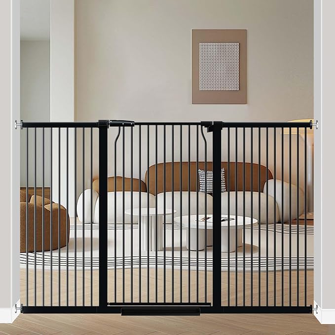 40.5" Extra Tall Baby Gate, 65.8"-68.5" Extra Wide Long Pet Gate, No Drill Large Dog Gates Indoor, Adjustable Tension Safety Child Gate Auto Close for Stairs Walk Thru Kid or Pet Black-CubbioJoy