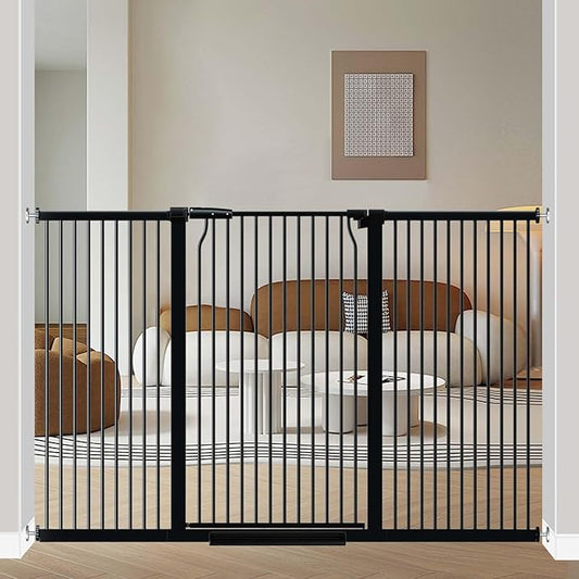 40.5" Extra Tall Baby Gate, 65.8"-68.5" Extra Wide Long Pet Gate, No Drill Large Dog Gates Indoor, Adjustable Tension Safety Child Gate Auto Close for Stairs Walk Thru Kid or Pet Black-CubbioJoy