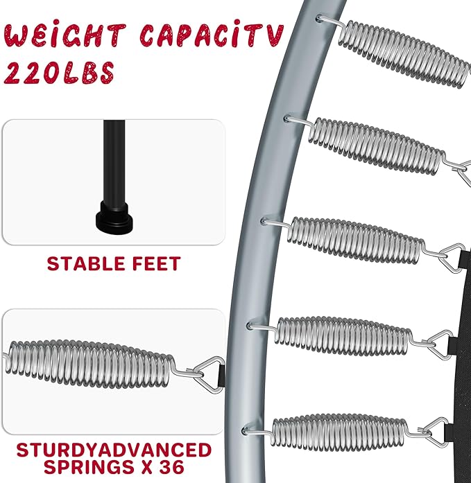 55IN Trampoline for Kids - Indoor/Outdoor Play with Enclosure Net - Easy to Assemble Recreational Trampoline - Red-CubbioJoy