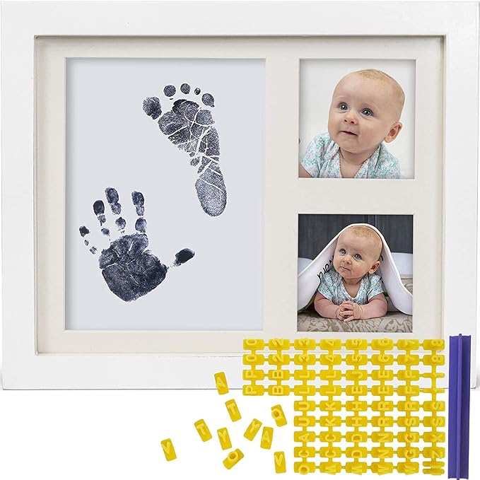 Baby Ink Hand and Footprint Kit – Handprint Picture Frame for Newborns (Safe Clean-Touch Ink Pad for Prints) – Best New Mom and Shower Gift – Foot Impression Photo Keepsake for Girls & Boys – (White)-CubbioJoy