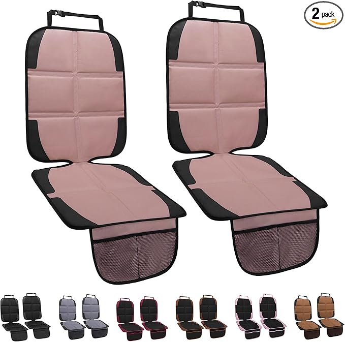 Car Seat Protector for Child, 2 Pack Baby Covers with Mesh Pockets & Non-Slip Backing 600D Durable Under Seat for Back (Rose Gold, Standard)-CubbioJoy