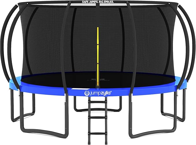 JUMPZYLLA Trampoline Outdoor 8FT 10FT 12FT 14FT 15FT 16FT with Enclosure and Ladder, ASTM Approved Recreational Trampoline for Kids and Adults, Anti-Rust Coated Frame-CubbioJoy