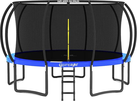 JUMPZYLLA Trampoline Outdoor 8FT 10FT 12FT 14FT 15FT 16FT with Enclosure and Ladder, ASTM Approved Recreational Trampoline for Kids and Adults, Anti-Rust Coated Frame-CubbioJoy