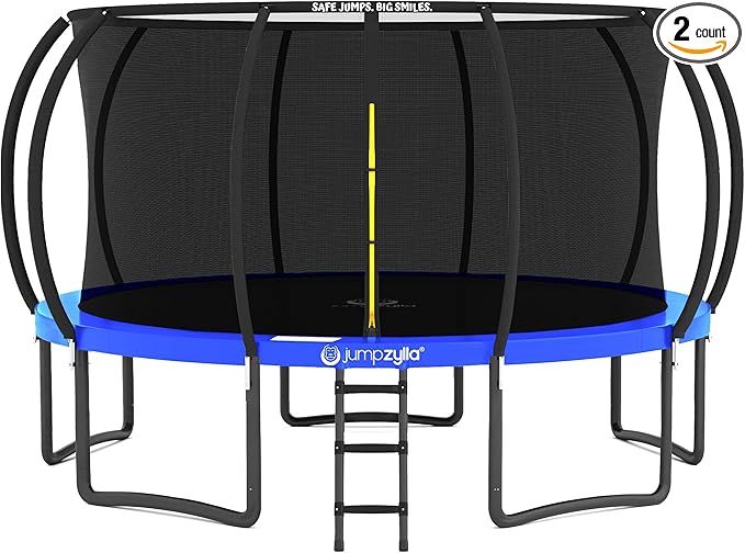JUMPZYLLA Trampoline Outdoor 8FT 10FT 12FT 14FT 15FT 16FT with Enclosure and Ladder, ASTM Approved Recreational Trampoline for Kids and Adults, Anti-Rust Coated Frame-CubbioJoy
