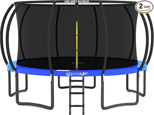 JUMPZYLLA Trampoline Outdoor 8FT 10FT 12FT 14FT 15FT 16FT with Enclosure and Ladder, ASTM Approved Recreational Trampoline for Kids and Adults, Anti-Rust Coated Frame-CubbioJoy