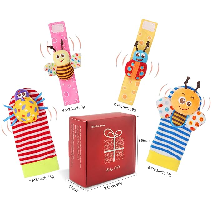 Bloobloomax Baby Rattles Toys for 0-12 Month, Infant Girl Boy Toys for Babies 3-6 Months, Newborn Hand & Foot Toys for 0 to 9 Months, Baby Shower Gifts Set with Wrist Rattle Socks-CubbioJoy