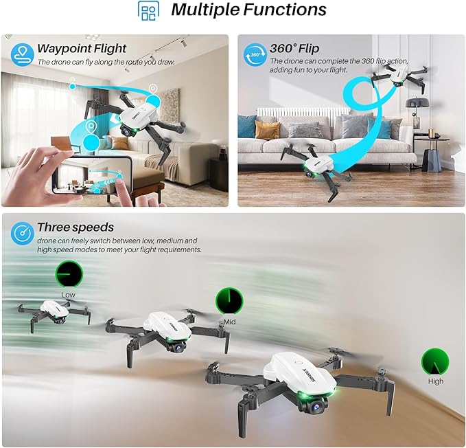 Drone With Camera 1080P for Kids And Adults, RC Quadcopter with Altitude Hold, Mini Drone With One Key Start, Waypoint Fly, Headless Mode, 3D Flip, 3 Speeds, Remote Control Drone for Beginners-CubbioJoy