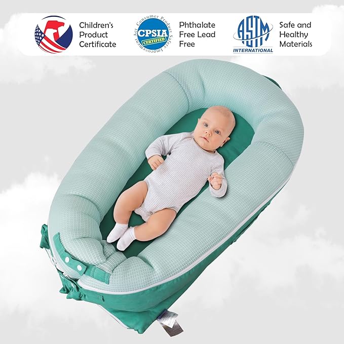 Baby Lounger, Deluxe Infant Lounger, Baby Nest Cover for Baby, Breathable Cotton, Adjustable Baby Floor Seat for Tummy Time, Newborn Essentials for Baby 0-12 Months (Greener)-CubbioJoy