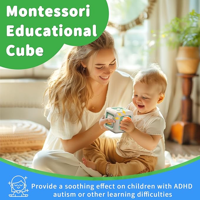 Busy Cube Toy, Sensory Toys for Toddlers 1-3, Baby Car Seat Toys 12-18 Months, Toddler Airplane Travel Toys Age 1-2, Learning Fine Motor Skills, 1st Birthday Gifts Boys Girls-CubbioJoy