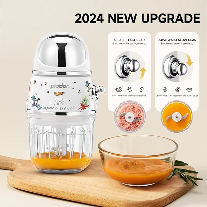 Baby Food Maker Mini Cute and Small Food Processor Puree Blender Grinder Chopper 1.2 Cup Glass Bowl with 6 Blade Electric (Spaceman-White)-CubbioJoy