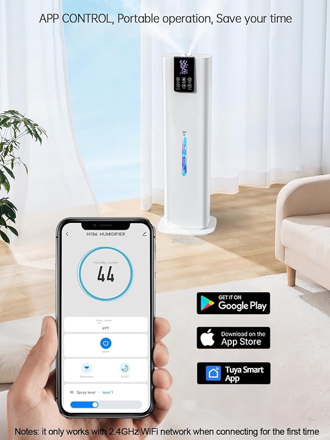 8L Smart Humidifiers for Bedroom Large Room, 2.1Gal Cool Mist Top Fill Diffuser Ambient Light, App & Remote Control, 3 Mist Modes, Quiet Humidifier for Home Office Plant (White)-CubbioJoy