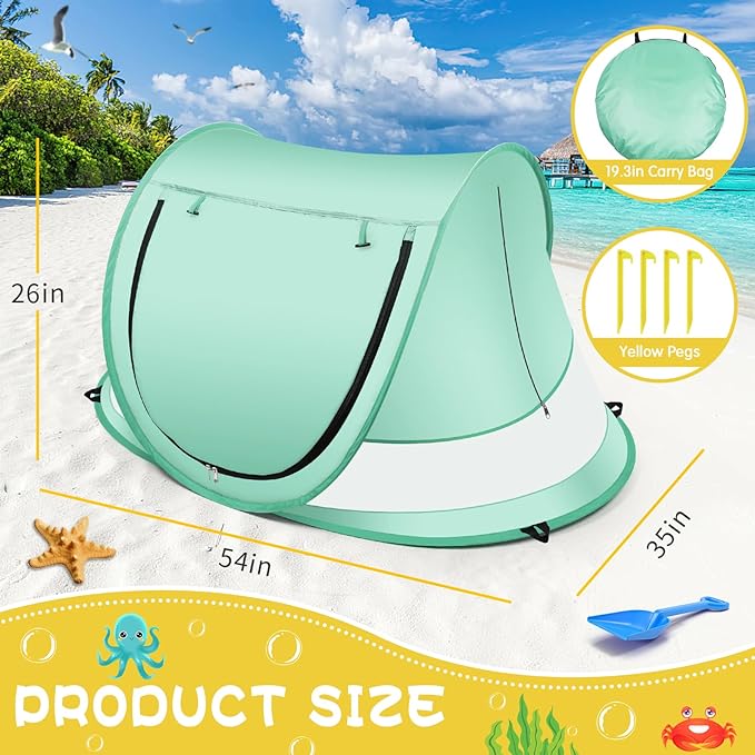 Baby Beach Tent,Large Pop Up Beach Tent Sun Shade for Beach,Portable Baby Travel Tent with Mosquito Net,Indoor Baby Play Tent,UPF 50+ UV Protection Sun Shelters for Infants-CubbioJoy