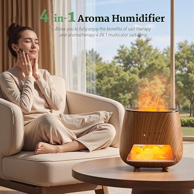 2-in-1 Ultrasonic Aromatherapy Diffuser: Essential Oil Diffuser & Himalayan Salt Lamp, Quiet Scent Diffusers for Home with Cool Mist and Timer Settings-CubbioJoy