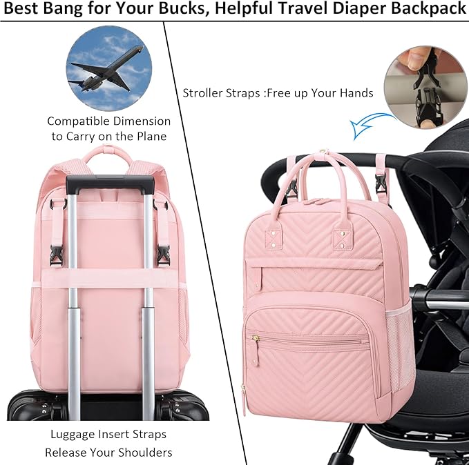 Diaper Bag Backpack Tote for Women Large Capacity, Baby Bag with Insulated Pockets Multifunctional Diaper Bags For Baby Girl Boy Waterproof Baby Bags For Boys Girls Maternity Bag Baby Pink-CubbioJoy