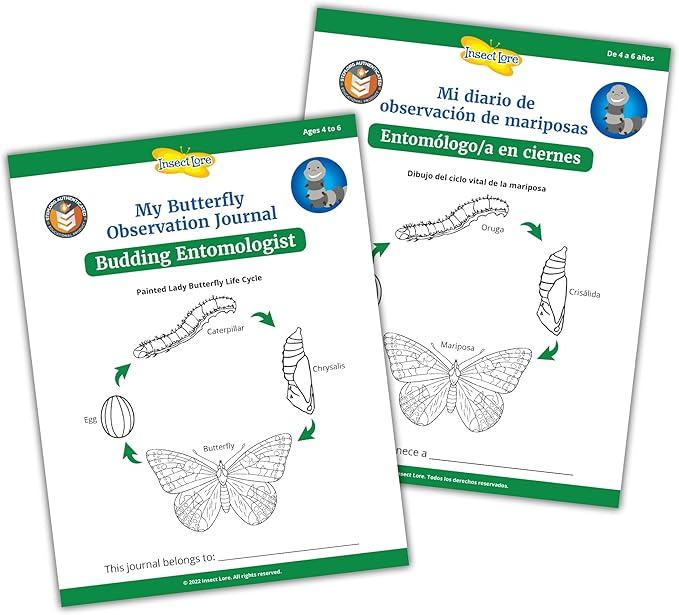 Insect Lore Butterfly Garden with Two Cups of Live Caterpillars, Life Cycle Figurines, English and Spanish Butterfly STEM Activity Journals | 10 Painted Lady Butterfly Baby Caterpillars-CubbioJoy