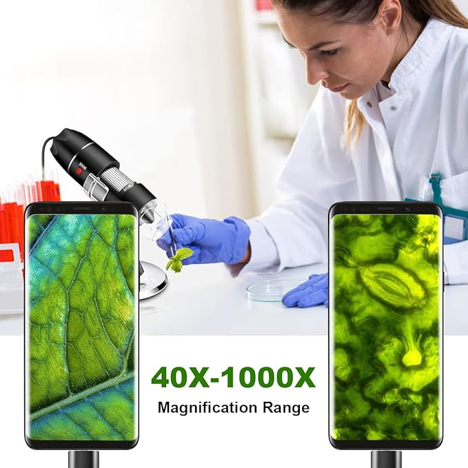 Digital USB Microscope Camera, 40X to 1000X, with Metal Stand & Carrying Case, Compatible with Android, Windows, Linux, Mac, Portable for Kids, Students, Adults-CubbioJoy