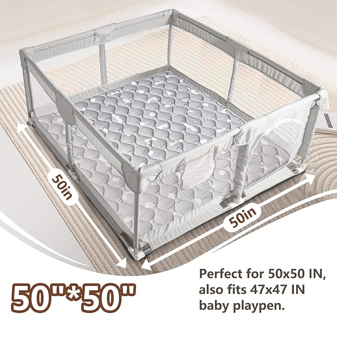 Baby Play Mat, 50x50 Playpen Mat with Super Soft Touch, Activity Mat with Upgraded Anti-Slip Bottom, Machine Washable Crawling Mat for Floor & Picnic (Boho Gray)-CubbioJoy