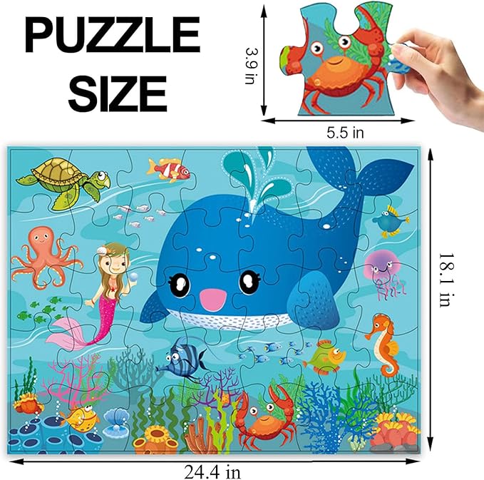Jumbo Floor Puzzle for Kids, Large Jigsaw Puzzles 35 Piece for Kids Ages 3-5,Preschool Learning & Education Toys, Gifts for 4-8 Year Old Boys and Girls (Marine Animals)-CubbioJoy