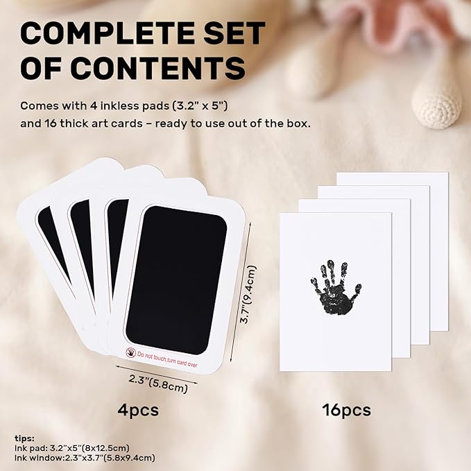 4 Pack Inkless Baby Hand and Footprint Kit – Mess Free Clean Touch Ink Pad for Baby Handprints & Footprints, Newborn Keepsake, Safe Pet Paw Print Ink Pad, No Mess Baby Footprint Kit-CubbioJoy
