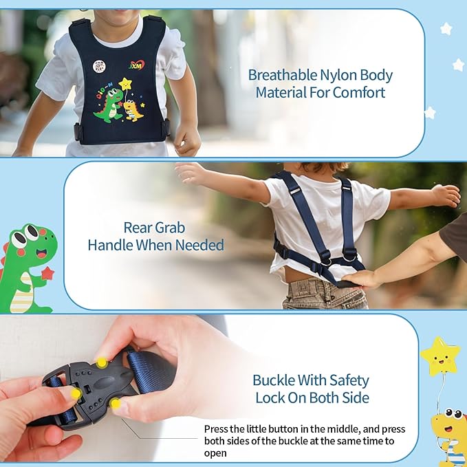 JXM Safety Harness for Active Childs with Quick Grab Handle, Teens Youth Secure Walking Harness with Autism Awareness and Pouch, Adjustable Tether Leash for Autism ADHD Special Needs Child Kids-CubbioJoy