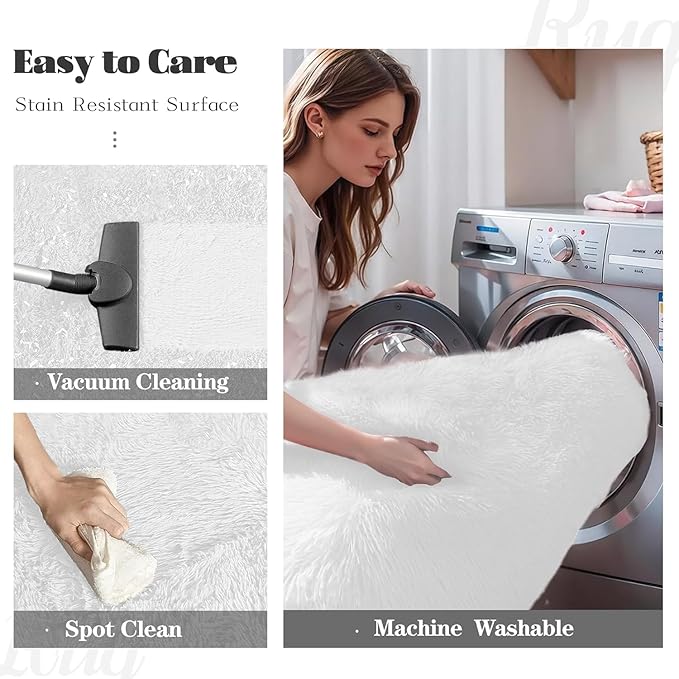 4x6 Area Rug for Living Room: Fluffy Shag Soft Washable Rugs Fuzzy Plush Indoor Carpet for Bedroom Nursery Playroom Dorm Kids Girls Boys Room (White, 4'x6')-CubbioJoy