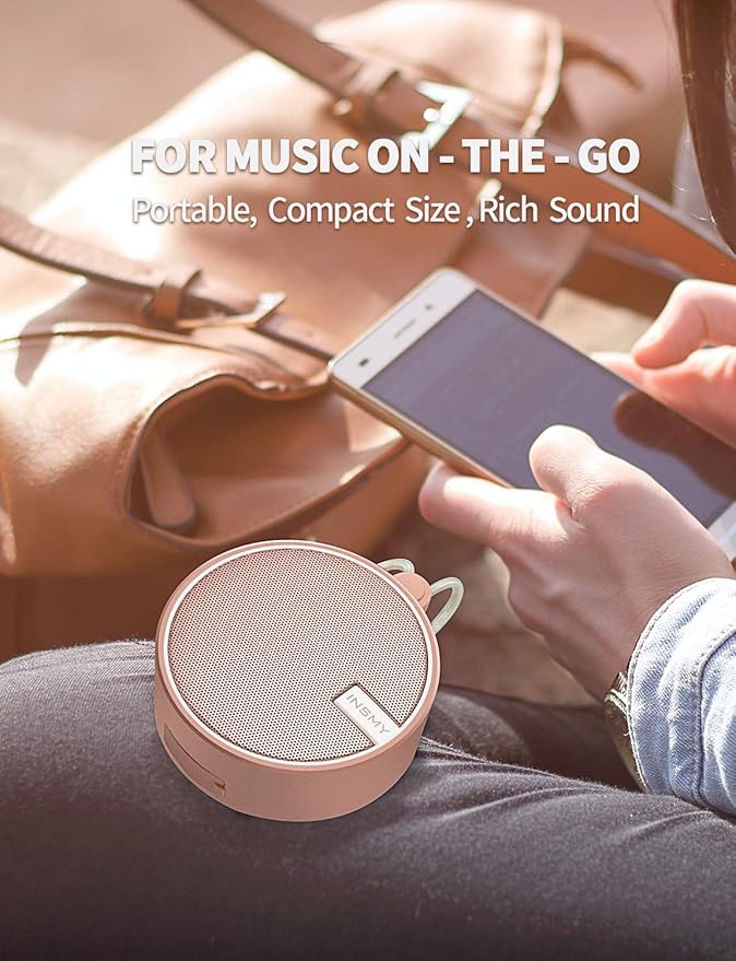 INSMY C12 IPX7 Waterproof Shower Bluetooth Speaker, Portable Small Speaker, Speakers Bluetooth Wireless Loud Clear Sound Support TF Card Suction Cup for Outdoor Kayak Canoe Beach Gift (Cashmere Pink)-CubbioJoy