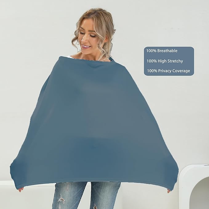 Breathable Car Seat Cover for Babies – Multi-Purpose Soft Rayon Nursing Cover for Breastfeeding, High Stretchy Infant Carseat Canopy, Stroller Cover (Smooth Rayon, Blue)-CubbioJoy