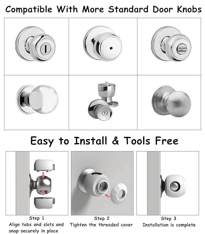 Baby Safety Door Knob Covers 4 Pack Baby Safety Door Handle Protector Child Proof Door Knobs Door Safety for Kids Universal Fit Easy Grip Lockable Design One Hand Operation for Parents No Tools Needed-CubbioJoy
