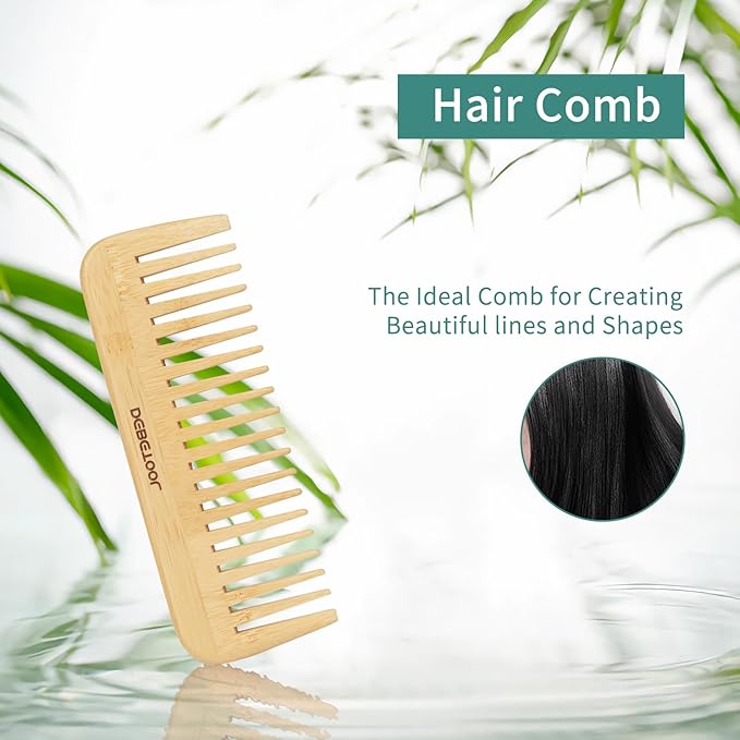 Bamboo Hair Brush Set, Natural Wooden Bamboo Comb Paddle Detangling Hairbrush for Hair Growth - Wide-tooth and Tail Comb Suitable for Thick/Thin/Curly/Dry Hair-CubbioJoy
