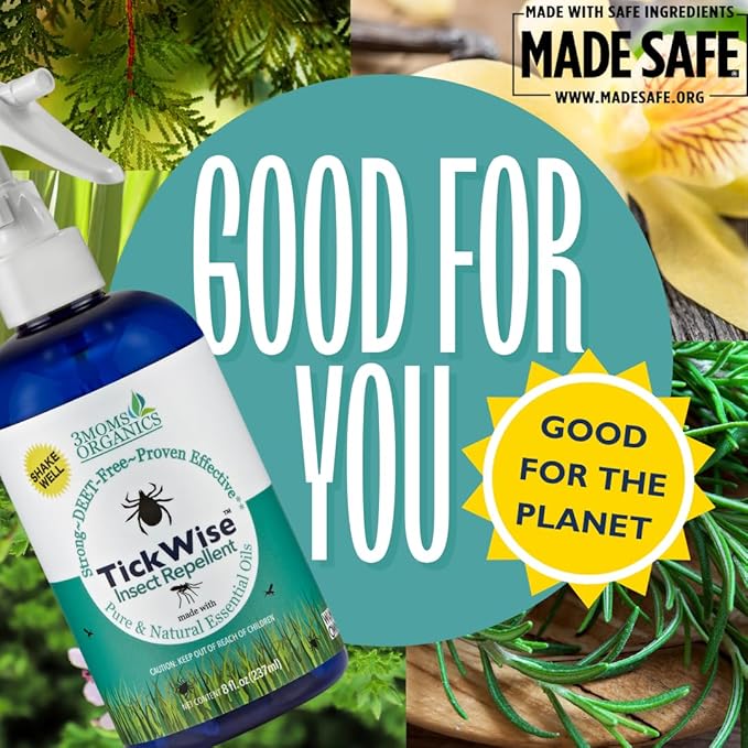3 Moms Organics TickWise 8oz, Made with All Natural Essential Oils, DEET-Free, Tick and Insect Repellent, Plant Based Essential Oils, All Natural Ingredients Great for Adults, Kids, Dogs & Horses-CubbioJoy