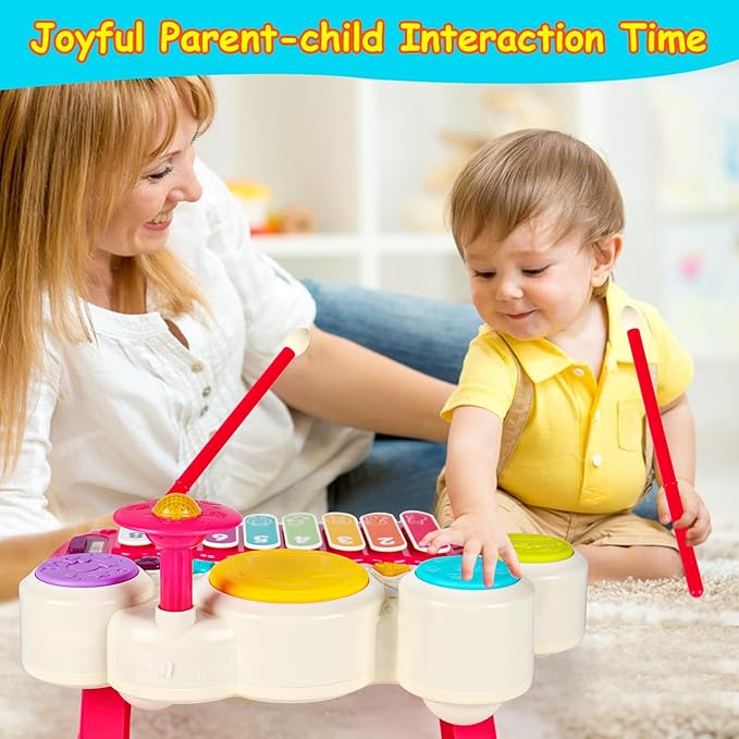3 in 1 Musical Toys for Toddlers 1-3 Piano Xylophone Drum Set Toys for 1 2 3 Year Old Girls Birthday Music Instruments Baby Learning Developmental Sensory Toys Toddler Toys Age 1-2 2-3-CubbioJoy