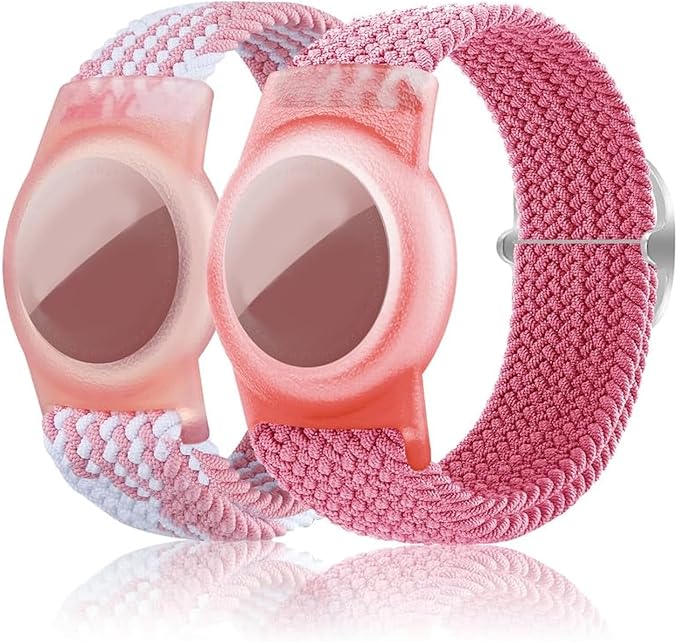 2 Pack Kids Bracelet Compatible with AirTag, GPS Kid Tracker Holder Braided Wristband for Apple Air Tag, 2022 Upgraded Nylon Adjustable Anti Lost Airtag Watch Band for Kids Children Elders-CubbioJoy