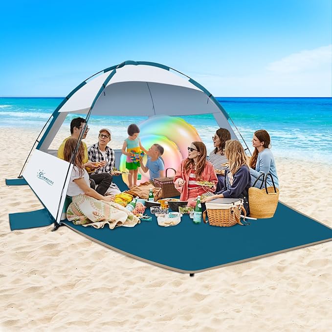 COMMOUDS Beach Tent Sun Shade for 3/4-5/6-7/8-10 Person, UPF 50+ Beach Sun Shelter Canopy Tent, Lightweight, Easy Set Up and Carry-CubbioJoy
