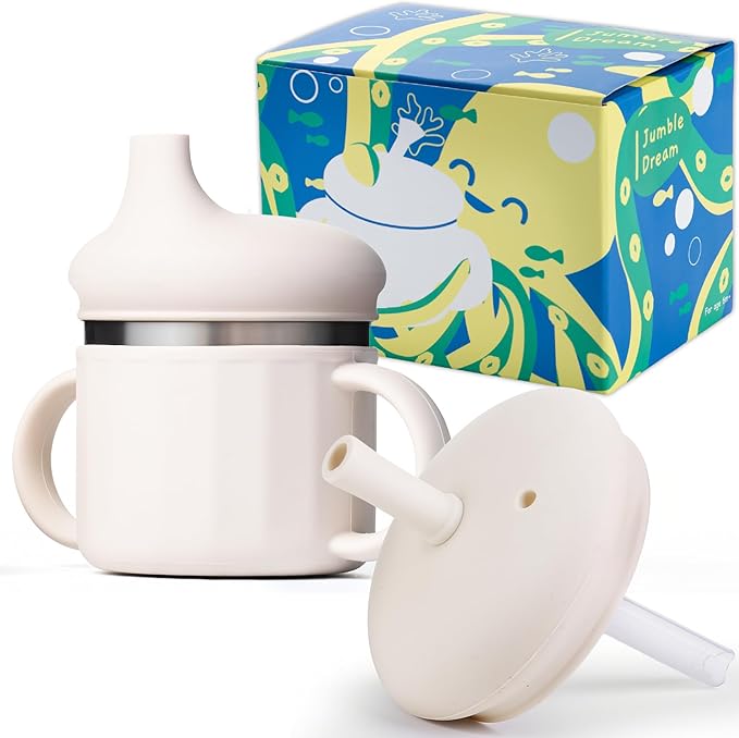 Jumble Dream Stainless Steel and Silicon Sippy Cup Baby Sippy Cup, Training Kids Cups with Silicon Straw, Toddler Tumbler with Spill Proof Straw |12 Month Plus Toddler Cup| BPA Free-CubbioJoy