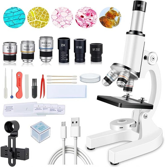 Compound Microscope for Adults & Kids - 40X-2000X High-Power Biological Microscope for Students, School Lab & Home Education, with Slides Set & Phone Adapter-CubbioJoy