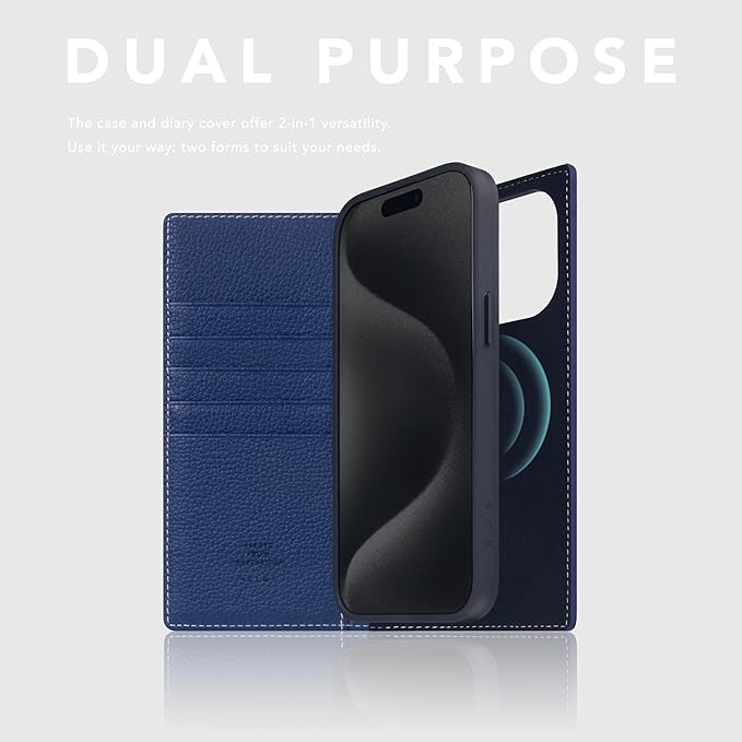 D8 Full Grain Leather Wallet Case for iPhone 15 Pro Max - [2-in-1] Handcrafted Detachable Diary Style with Magnetic MagSafe Back Cover, Gift Box Included (Navy Blue)-CubbioJoy