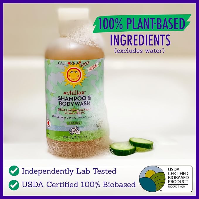 California Kids Chillax Shampoo and Bodywash | 100% Plant-Based | Gentle Skincare | Lavender Shampoo for Kids + Teens | Hypoallergenic Bodywash | 562 mL / 19 oz.-CubbioJoy