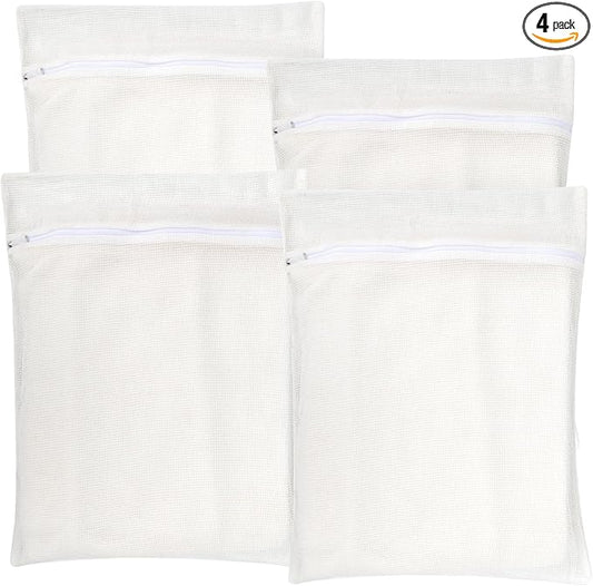 4-Piece White Large Durable Organic Cotton Mesh Laundry Bags with Sturdy Zippers and Breathable Mesh are Delicate Laundry Bags for Underwear, Clothes, Pants and Socks-CubbioJoy